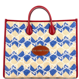 Gucci The Hamptons Convertible Open Tote Straw Effect GG Raffia Large