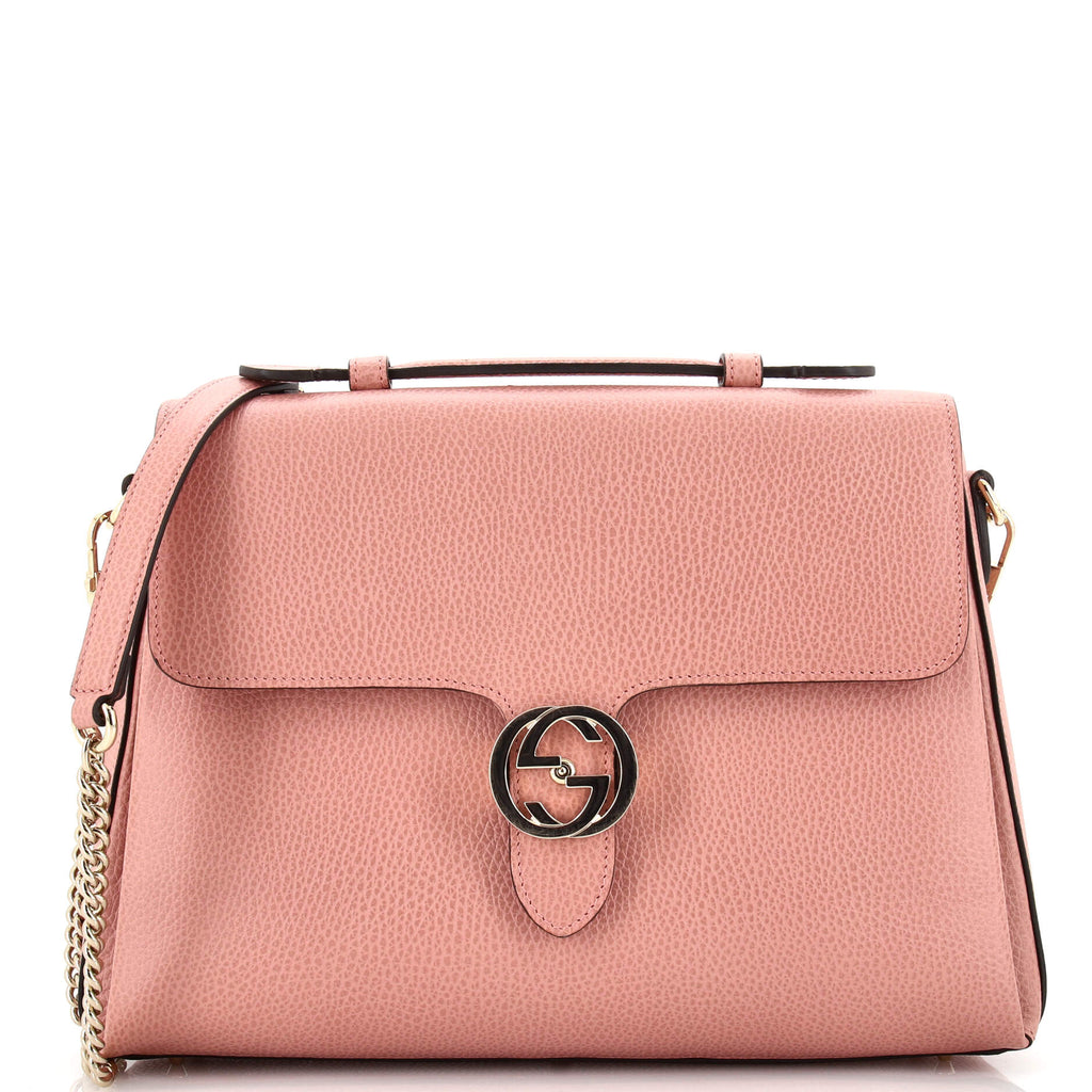 Gucci Interlocking Top Handle Bag (Outlet) Leather Medium Pink 1527281