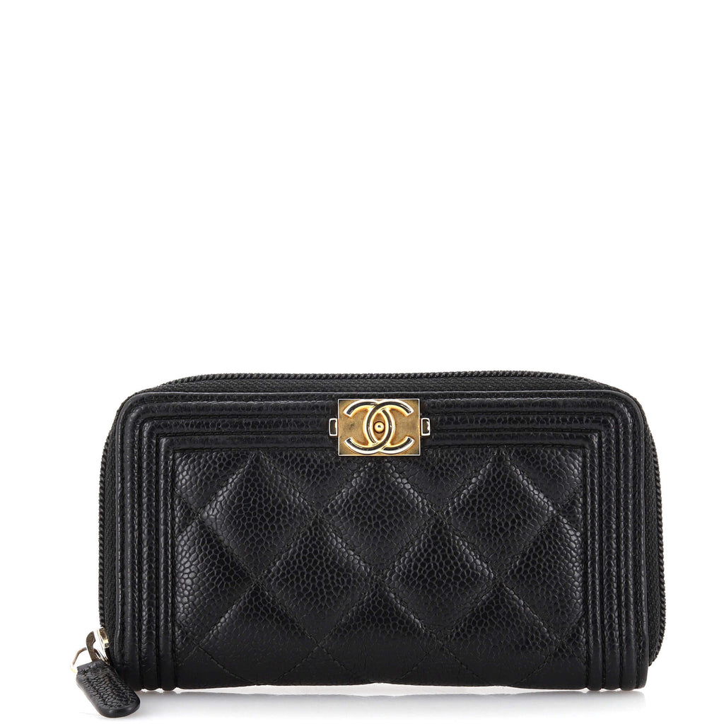 Chanel Boy Zip Around Wallet Quilted Caviar Small Black 2206761