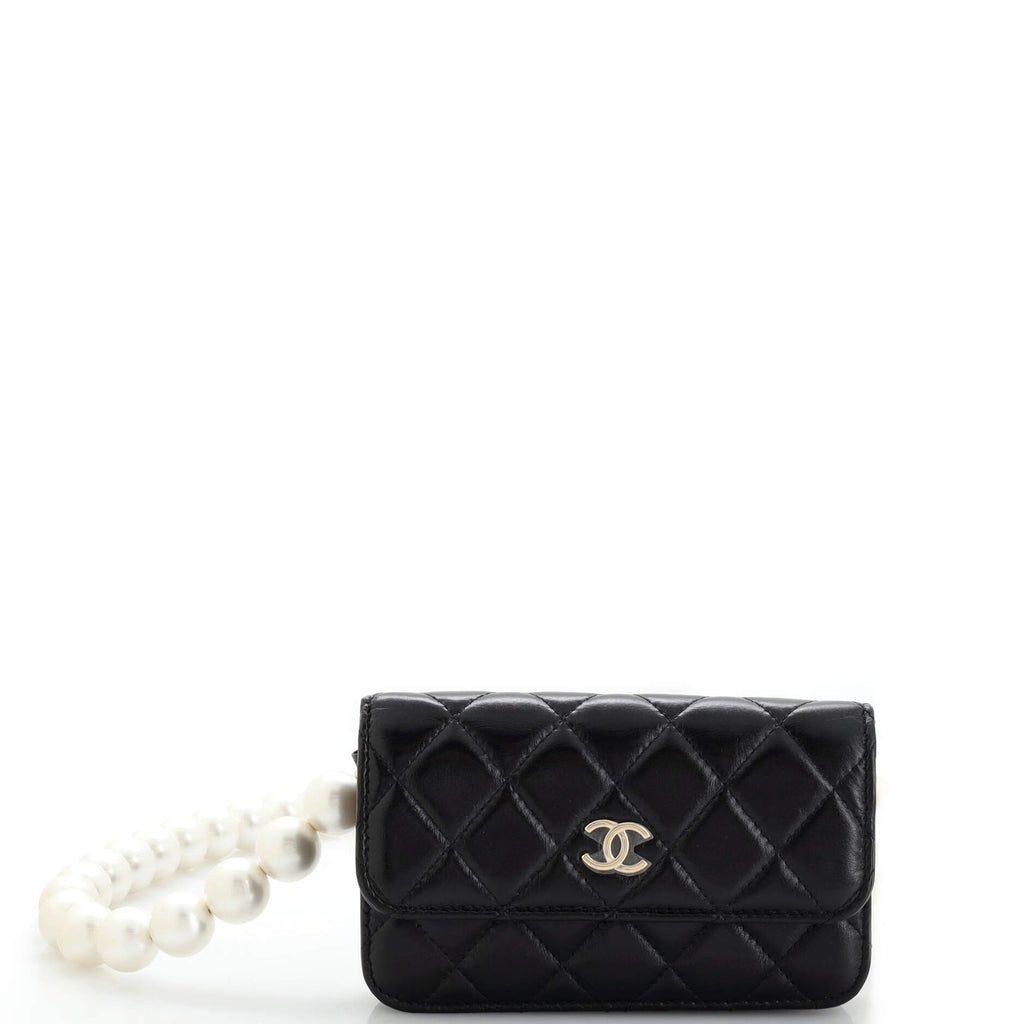 Chanel Pearl Strap CC Wallet on Chain Quilted Calfskin Mini Black 2206891