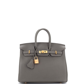 Hermes Birkin Handbag Grey Clemence with Rose Gold Hardware 25