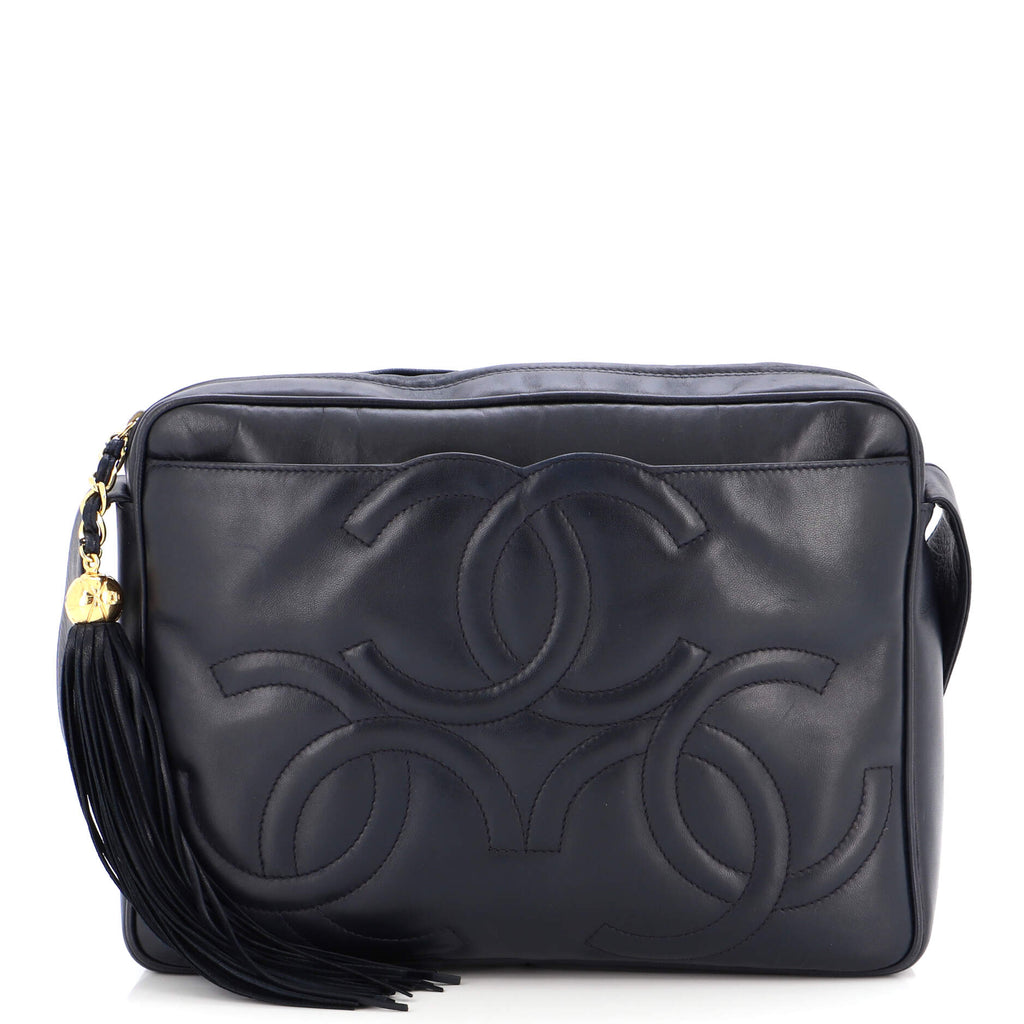 Vintage Chanel Black Lambskin Camera Bag Shoulder Bag With 