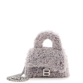 Balenciaga Fluffy Hourglass Chain Top Handle Bag Faux Fur Mini