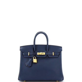 Hermes Birkin Handbag Blue Swift with Gold Hardware 25