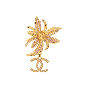 Chanel CC Dangle Flower Pin Brooch Metal with Crystals Gold 22069125
