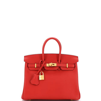 Hermes Birkin Handbag Red Swift with Gold Hardware 25