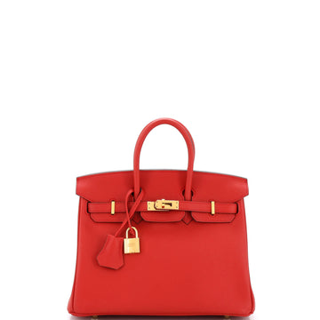 Hermes Birkin Handbag Red Swift with Gold Hardware 25