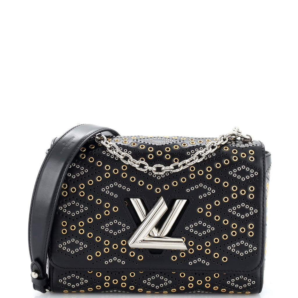 Louis Vuitton Twist Handbag Limited Edition Grommet Embellished Leather MM  Black 2206913