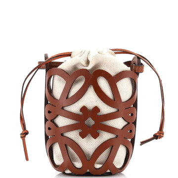 Loewe Anagram Drawstring Bucket Crossbody Bag Leather with Canvas Mini
