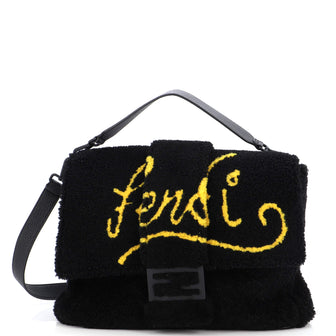 Fendi Baguette Messenger Bag Printed Shearling with Leather Large