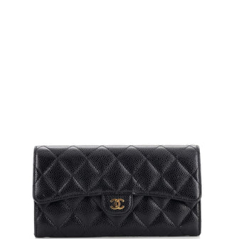 Chanel CC Gusset Classic Flap Wallet Quilted Caviar Long