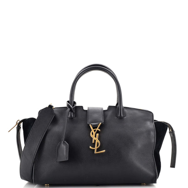 Saint Laurent Baby Monogram Downtown Cabas Leather Tote Bag in Black