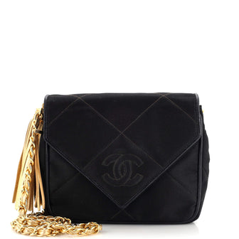 Chanel Black Quilted Satin Mini Flap Bag with Gold Hardware