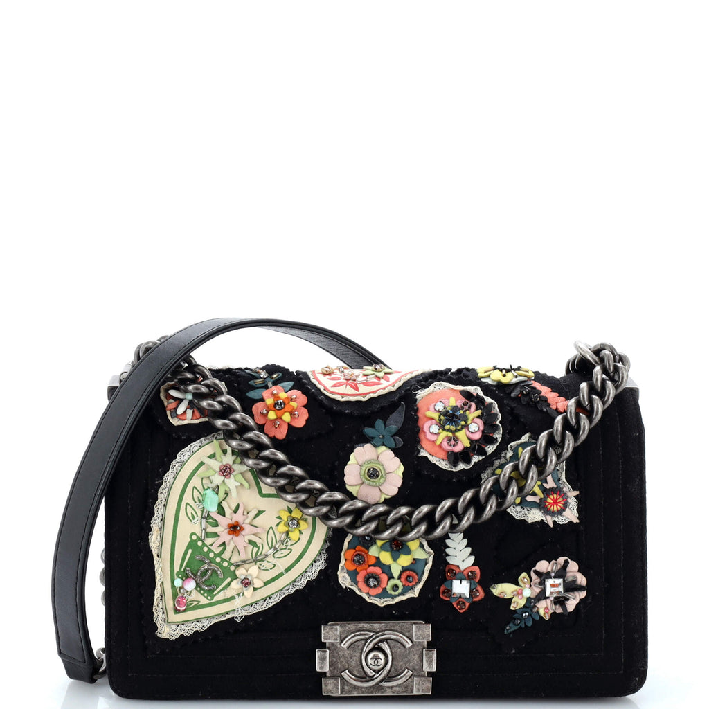 Chanel Paris-Salzburg Metiers d'Art Boy Flap Bag Embellished Quilted Felt  Old Medium Black 22069886