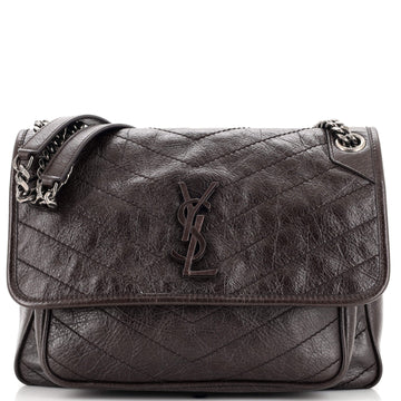 Saint Laurent Niki Chain Flap Bag Matelasse Chevron Leather Medium