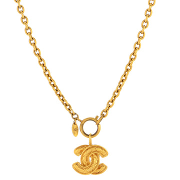 Chanel Vintage Quilted CC Pendant Necklace Metal Large