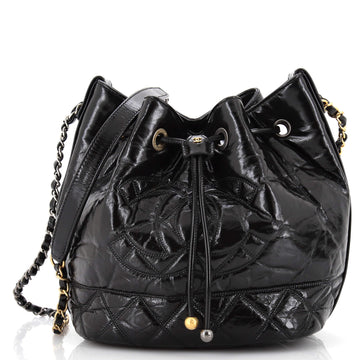 Chanel CC Drawstring Bucket Bag Quilted Shiny Aged Calfskin Mini