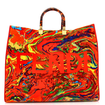 Fendi Sunshine Shopper Tote Printed Felt Medium