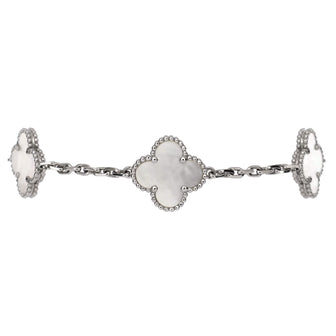 Van Cleef & Arpels Vintage Alhambra 5 Motifs Bracelet 18K White Gold and Mother of Pearl