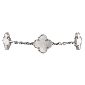 Van Cleef & Arpels Vintage Alhambra 5 Motifs Bracelet 18K White Gold and Mother of Pearl