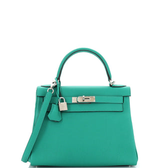 Hermes Kelly Handbag Green Togo with Palladium Hardware 28