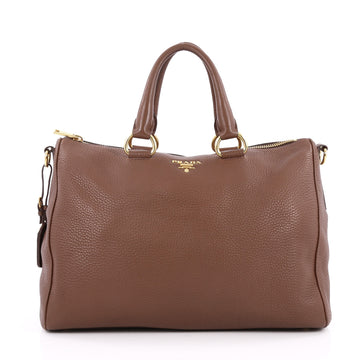 Prada Convertible Zip Satchel Vitello Daino Large Brown 2207301