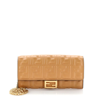 Fendi Baguette Continental Wallet on Chain Zucca Embossed Leather