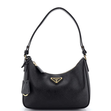 Prada Adjustable Handle Zip Hobo Saffiano Leather Mini