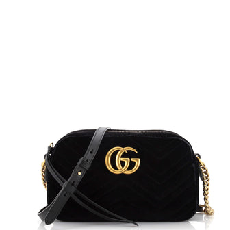 Gucci Black Matelasse Velvet Mini GG Marmont Shoulder Bag Gucci