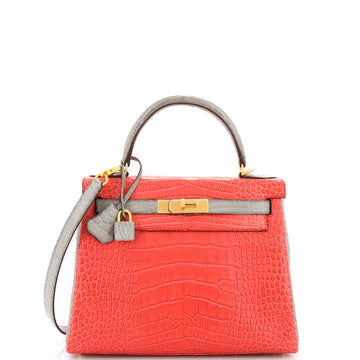 Hermes Kelly Handbag Bicolor Matte Alligator with Brushed Gold Hardware 28