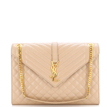 Saint Laurent Classic Monogram Envelope Satchel Mixed Matelasse Leather Large
