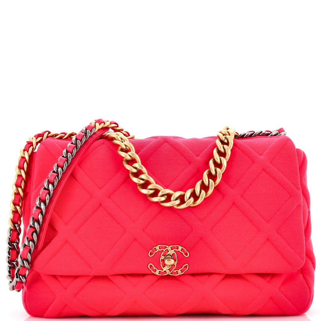 Chanel 19 Flap Bag Quilted Jersey Maxi Pink 2209101