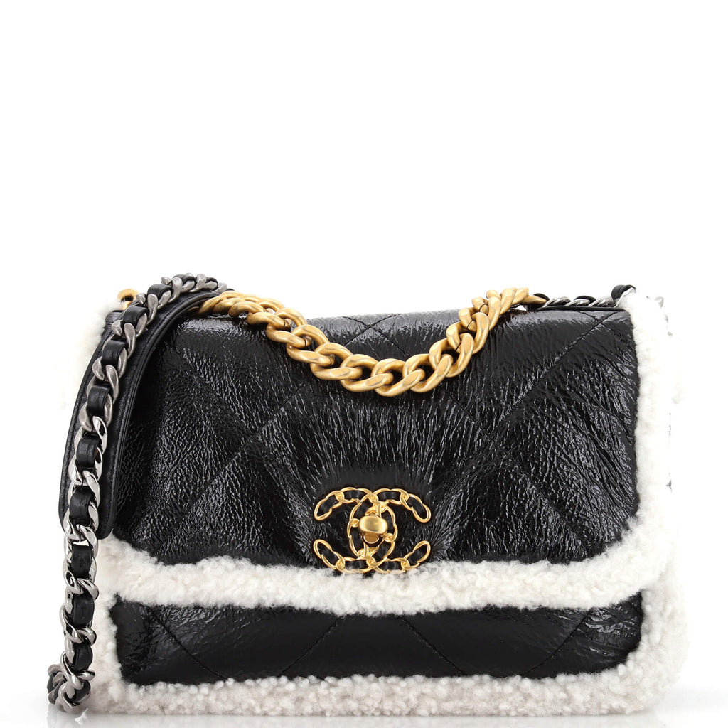 Chanel 19 Flap Bag Quilted Shiny Crumpled Calfskin and Shearling