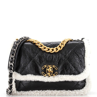 Chanel 19 Flap Bag Quilted Shiny Crumpled Calfskin and Shearling Medium