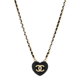 Chanel CC Heart Locket Pendant Necklace Leather with Metal