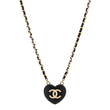 Chanel CC Heart Locket Pendant Necklace Leather with Metal