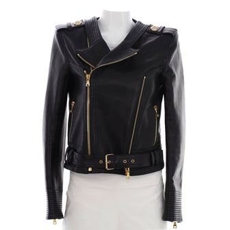 Balmain Women's Belted Biker Jacket Leather