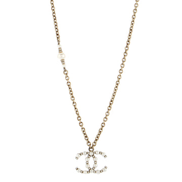 Chanel CC Pendant Necklace Metal with Crystals and Faux Pearls