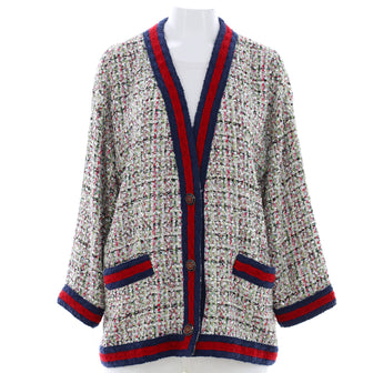 Gucci Women's Web Trim V-Neck Cardigan Tweed