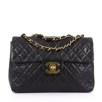 Chanel Vintage Classic Single Flap Bag Quilted Lambskin Jumbo Black