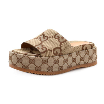 Gucci Women's Angelina Platform Slide Sandals GG Canvas