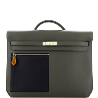 Hermes Black Epsom Leather Kelly Depeches PM Briefcase Bag with, Lot  #58104