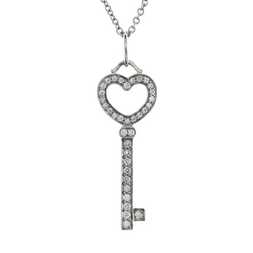 Tiffany & Co. Heart Key Pendant Necklace Platinum and Pave Diamonds Mini