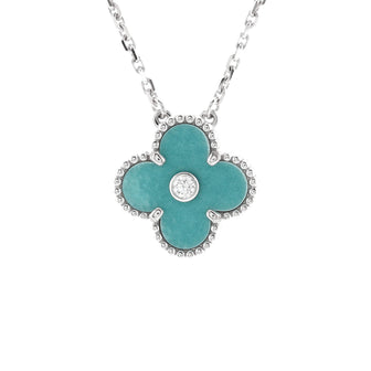 Van Cleef & Arpels Vintage Alhambra Pendant Necklace 18K White Gold and Green Celadon Sevres Porcelain with Diamond