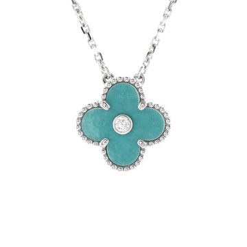 Van Cleef & Arpels Vintage Alhambra Pendant Necklace 18K White Gold and Green Celadon Sevres Porcelain with Diamond