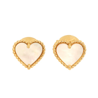 Van Cleef & Arpels Sweet Alhambra Heart Earrings 18K Yellow Gold with Mother of Pearl