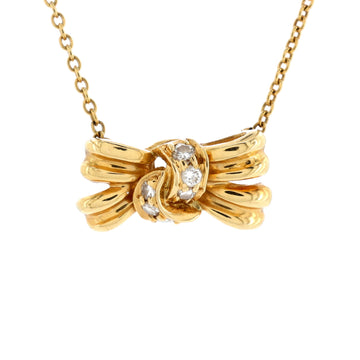 Tiffany & Co. Double Bow Knot Pendant Necklace 18K Yellow Gold with Diamonds
