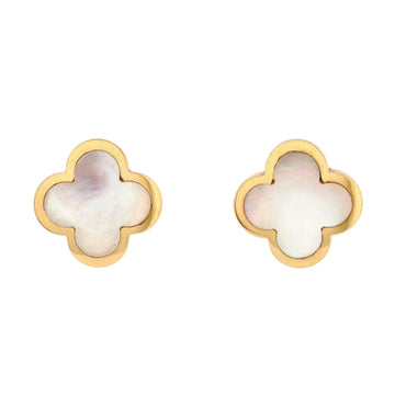 Van Cleef & Arpels Pure Alhambra Stud Earrings 18K Yellow Gold and Mother of Pearl