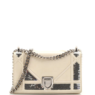Christian Dior Diorama Flap Bag Sequin Embellished Leather Baby Neutral