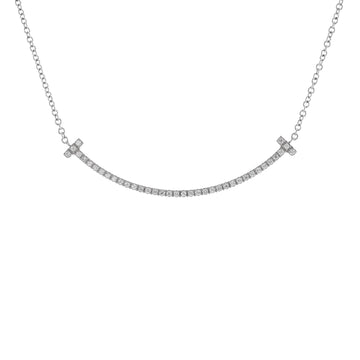 Tiffany & Co. T Smile Pendant Necklace 18K White Gold with Diamonds Small